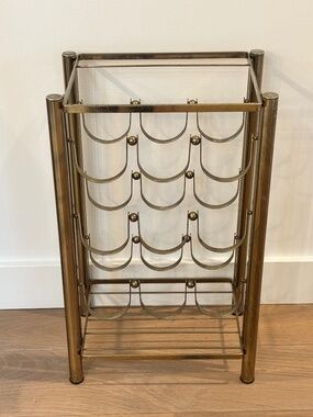Vintage MCM brass wine rack holds 9 bottles of wine towel rack Hollywood Regency